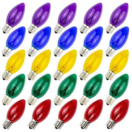 25 Pack 7W 120 Volt E17 Socket C9 Multicolor Christmas C9 light bulbs - Picture 1 of 6