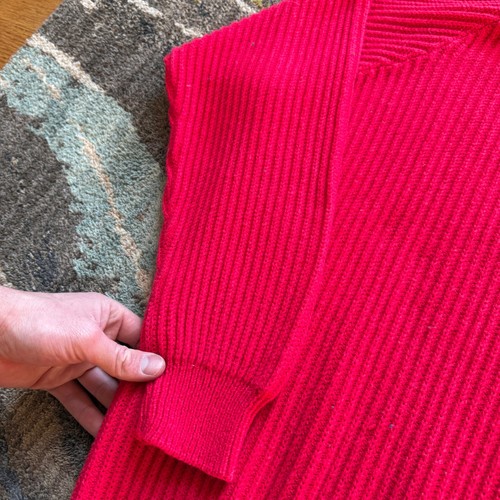 Vintage 90's La Redoute Red Cable Knit Pullover Turtleneck Pocket Sweater Sz L - Picture 5 of 6