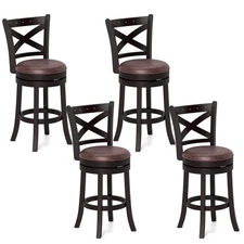 26" Swivel Bar Stools Set of 4 Footrest & Rubber Wood Frame for Kitchen Island