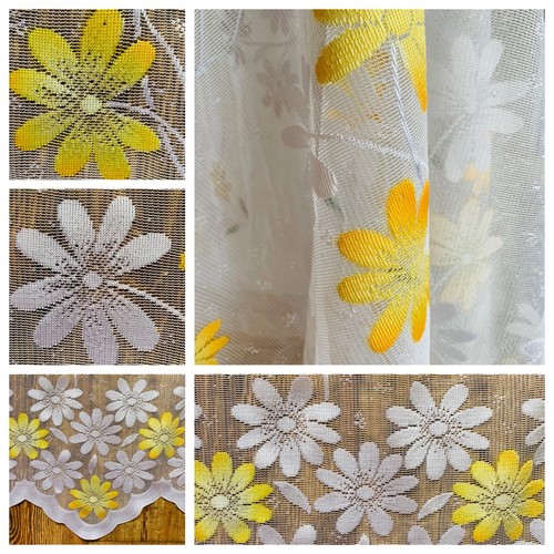 Vintage Curtains Net 60s Wide Cafe Floral DaisySet 3 2xD:40"W:104" 1xD:55"W:5 - Picture 1 of 19