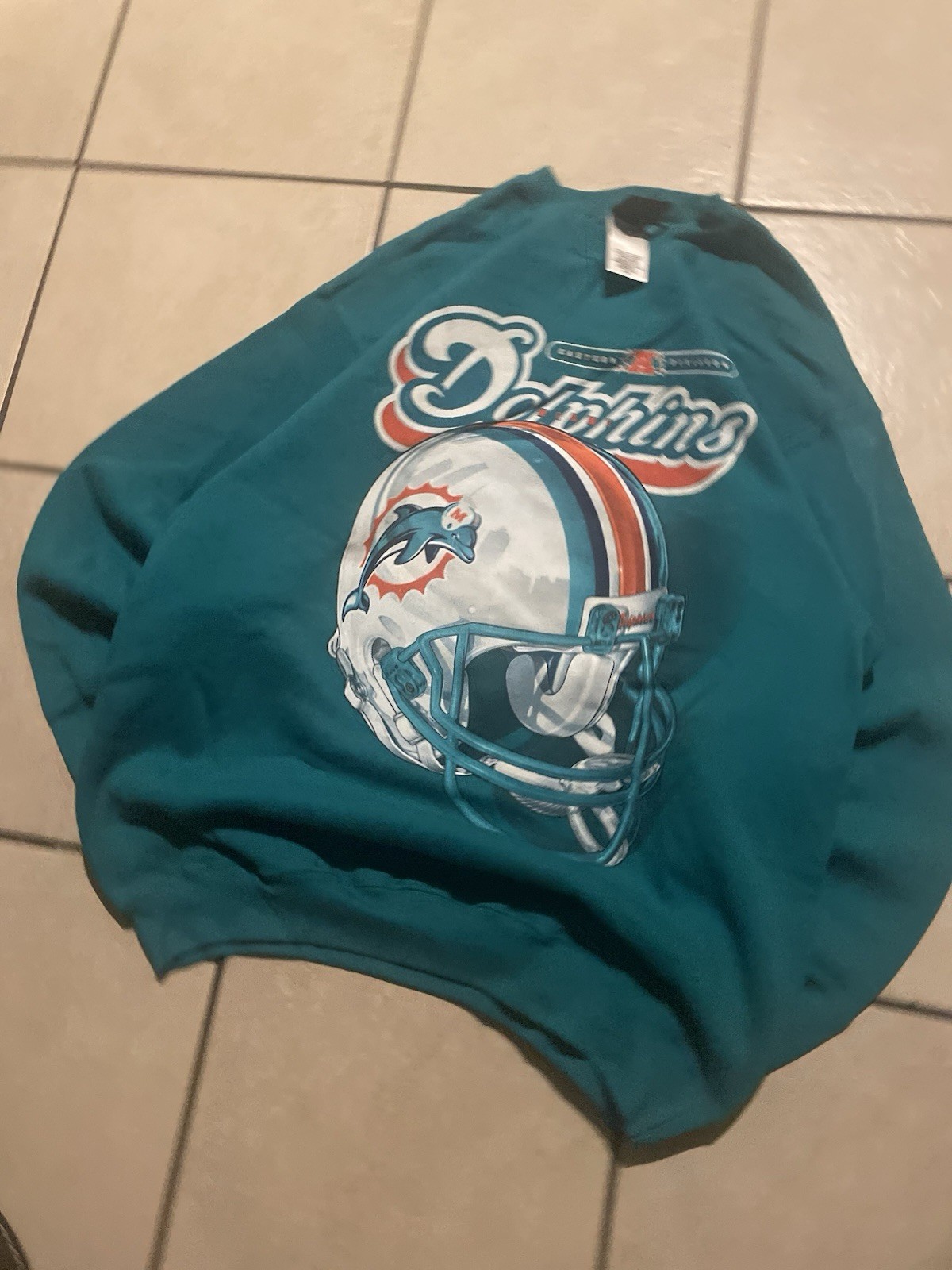 Vintage Miami Dolphins Crewneck Sweatshirt Helmet Mens Sz Large Teal Pro Player