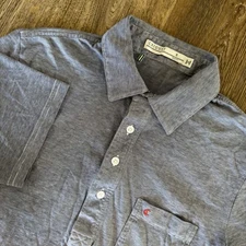 Criquet Polo Shirt Mens Small Blue Striped Pima Cotton Logo Pocket Short Sleeve