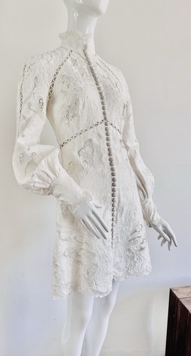 Mini Vestido Zimmermann Blanco Super Ocho Bordado Botón Lino Talla AU 0 XS🍭 - Imagen 15 de 24
