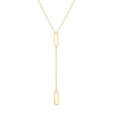 Paperclip Accented Y-Necklace Real 14K Yellow Gold 18"