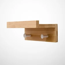 Hanging Shelf Wall Display Rack with Hooks Bamboo Shelving Unit Coat