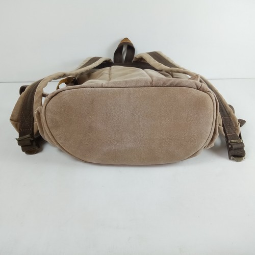 Vintage Canvas Leather Straps Trim Backpack Khaki Rucksack Pockets By Augur - Picture 10 of 12