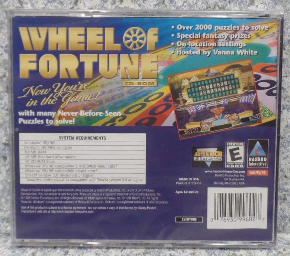 Video Game PC Wheel Of Fortune 1st Edition 1998 Vintage win 95 98 NEW Jewel - Image 2 of 2