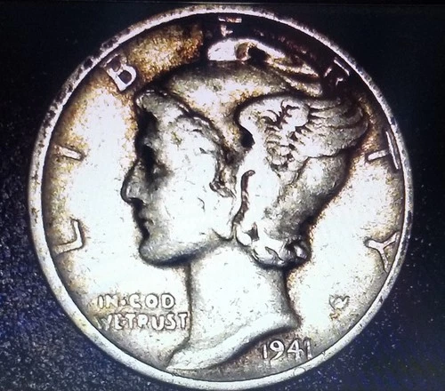 Mercury Dime - 1941 - 90%  Silver -  CIRCULATED BUT VERY DETAILED!!!!!