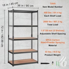 5-Tier Adjustable Storage Shelving Unit Heavy Duty Rack Garage Kitchen 72" H