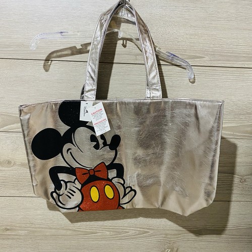 Disney Parks Tote Bag Mickey Mouse Silver Faux Leather 15" X 5" X 13" NWT