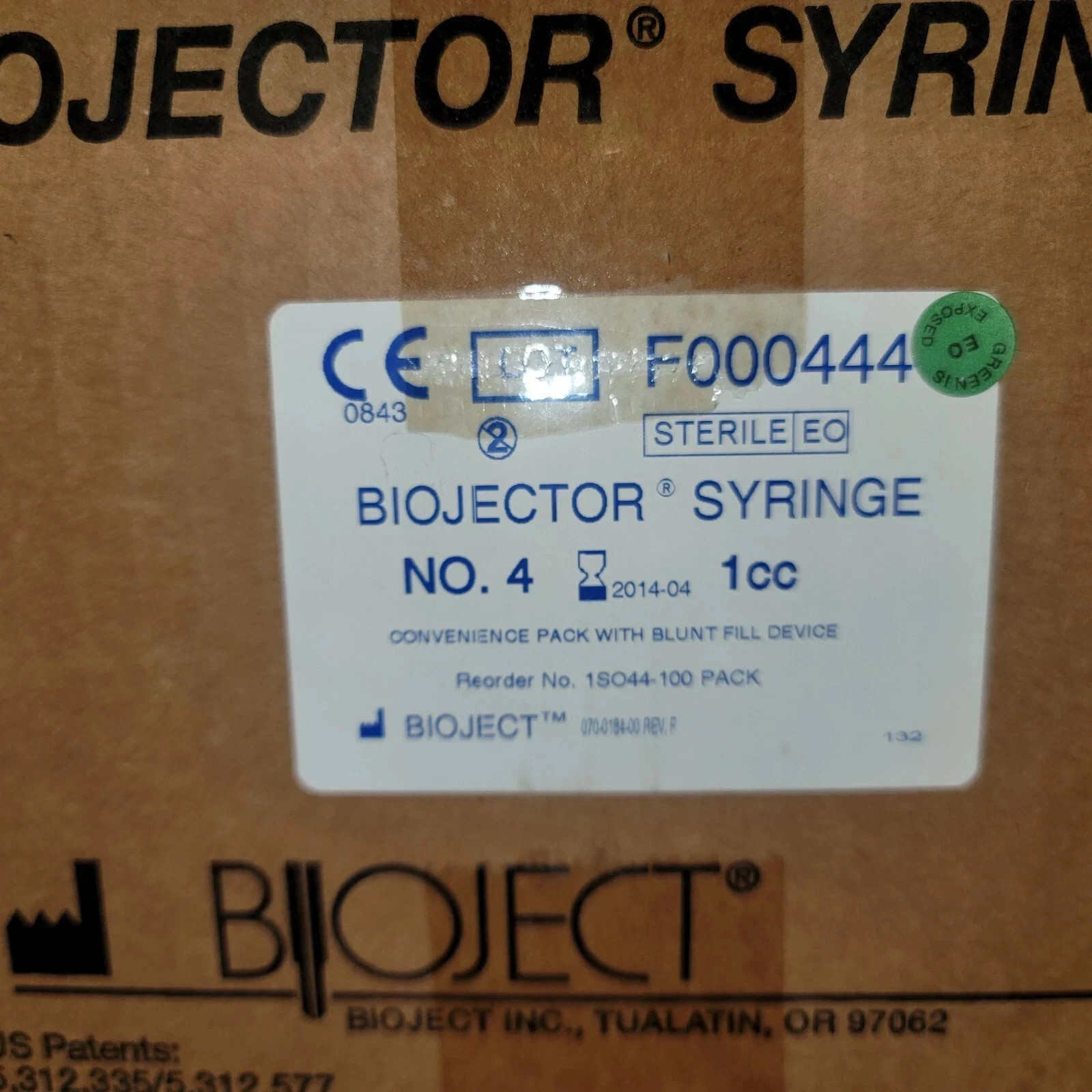 Bioject 1 CASE, BIOJECTOR SYRINGES for BIOJECT 2000, 100 PER CASE 1CC NUMBER 4 ...
