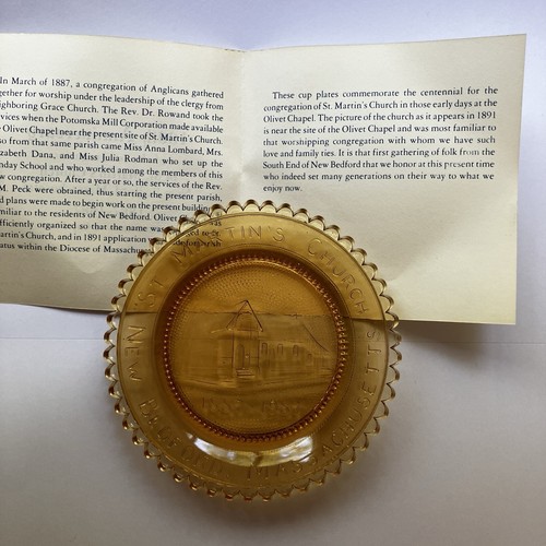 New Bedford MA St Martins Church 100 Yr Massachusetts Pairpoint Glass Cup Plate - Picture 3 of 9