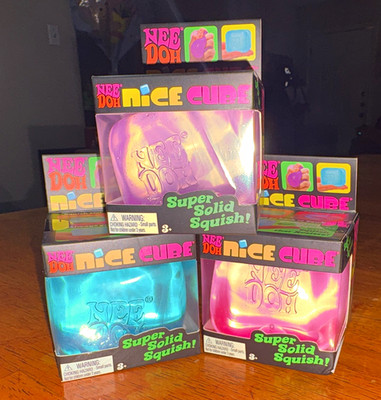 Nee Doh Nice Cube Super Solid Squish Squeeze Toy, Assorted Blue Pink Purple