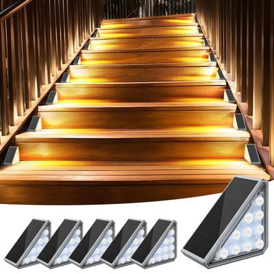 6 Pack Solar Stair Lights Outdoor Stair Lights with Waterproof IP67 LED Solar...