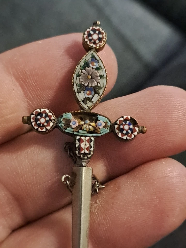 Epee Ancienne Miniature Micromosaique De Verre Art Nouveau Deco Vintage  - Photo 3/4