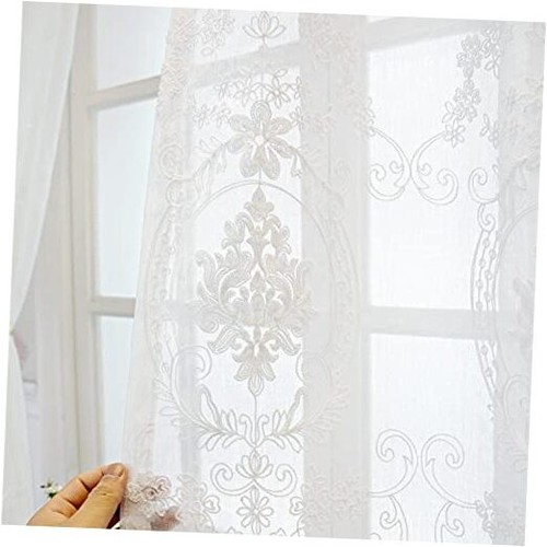 Set of 2 Panels Linen Texture Cotton Embroidered 54"W x 96"L (Pack of 2) White