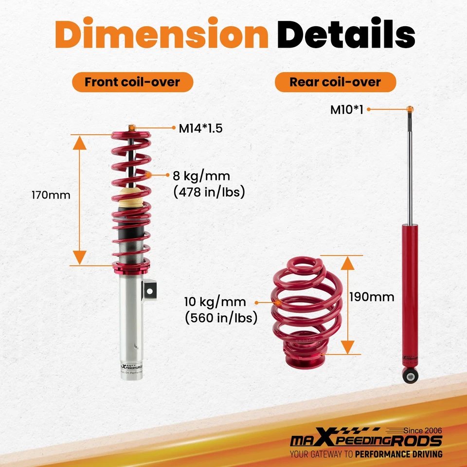 MaXpeedingrods Coilovers Struts Lowering Kit For BMW 3 series E46 98-05 RWD - Изображение 4 из 4
