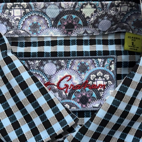 Robert Graham Shirt Mens Size L Long Sleeve Classic Fit Flip Cuff Check Blue - Picture 5 of 5