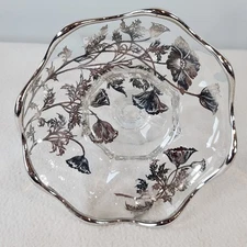 Vintage Silver City Flanders Poppy Crystal Sterling Silver Overlay Compote Dish