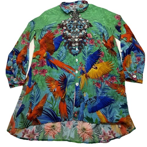 John Mark NWT Vibrant Parrot Peacock Art to Wear Boho Long Unique Tunic Plus M - Picture 6 of 6