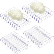 4 Self Draining Soap Dish, Plastic Bar Soap Holder Saver for Shower Sink