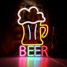 BEER NEON WALL SIGN MULTICOLOURED XD008 16"X11" USB POWERED BAR,MANCAVE