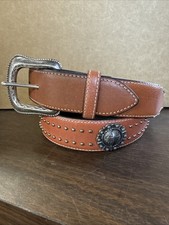 NWT Men s Roper Genuine Leather Brown Studded Belt With Cross Conchos. Size 34