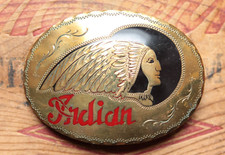 Vintage Hand Made Indian Chief Inlay Bikers Belt Buckle