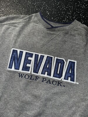 Vintage Nevada Wolf Pack Sweatshirt Size MEDIUM Gray Embroidered Crew Neck 90 s