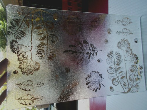 Gay Fad 16" rechteckiges gebogenes Glas Woodland Design Tablett 24K Gold Mid Century - Bild 3 von 4