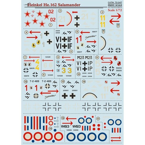 Print Scale 72-247 Waterslide Decal for airplane 1:72 Heinkel He.162 Salamander - Picture 9 of 24