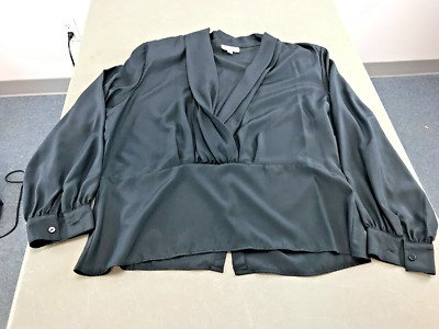 1991 Sonya Ratay For San Andre' Black Blouse with V Neck & Back Buttons Size 16