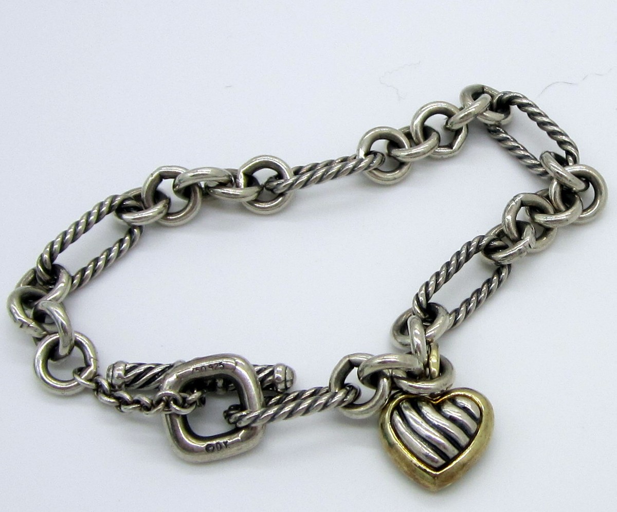 David Yurman Tiffany シルバー925 ブレスレット Estate DAVID YURMAN Sterling Silver 18K Yellow Gold Heart Toggle