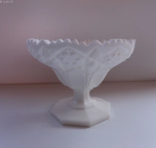 Vintage McKee Indiana White Milk Glass Footed Compote Candy Dish 6-1/2 in Bowl