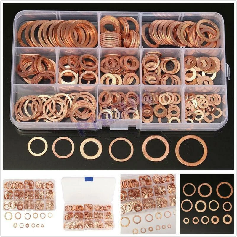 280Pcs 12 Sizes Assorted Solid Copper Crush Washers Seal Flat Ring Set US SHIP Foto 3 de 4