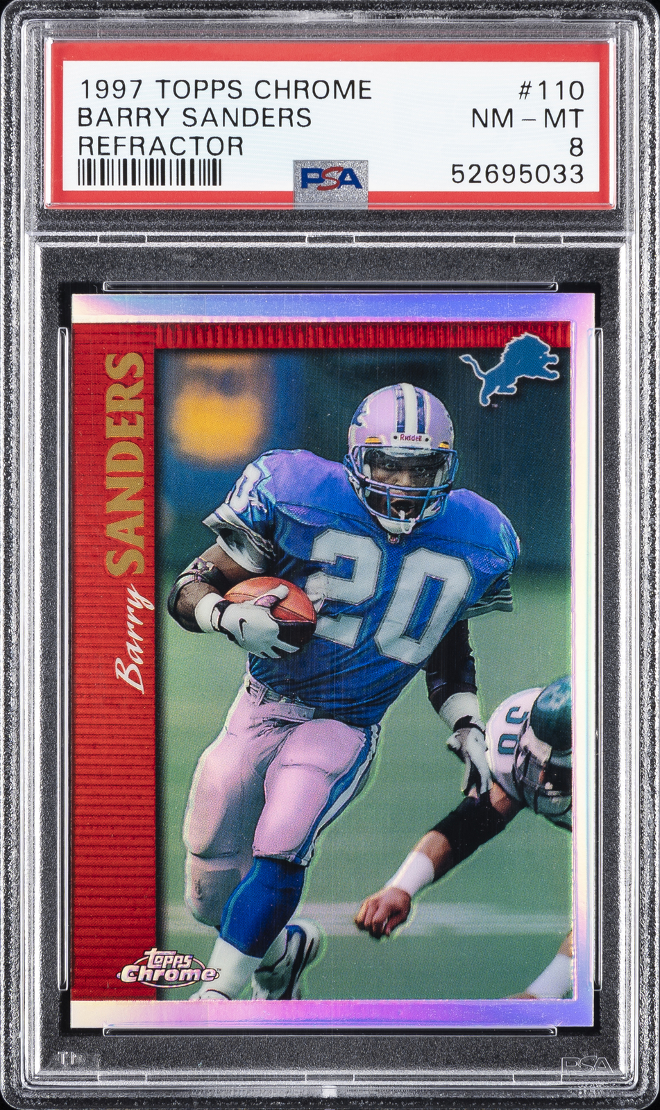 1997 TOPPS CHROME REFRACTOR #110 BARRY SANDERS PSA 8