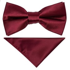 Pre Tied Burgundy Boys Bow Tie and Pocket Square Set Kids Wedding Formal Prom