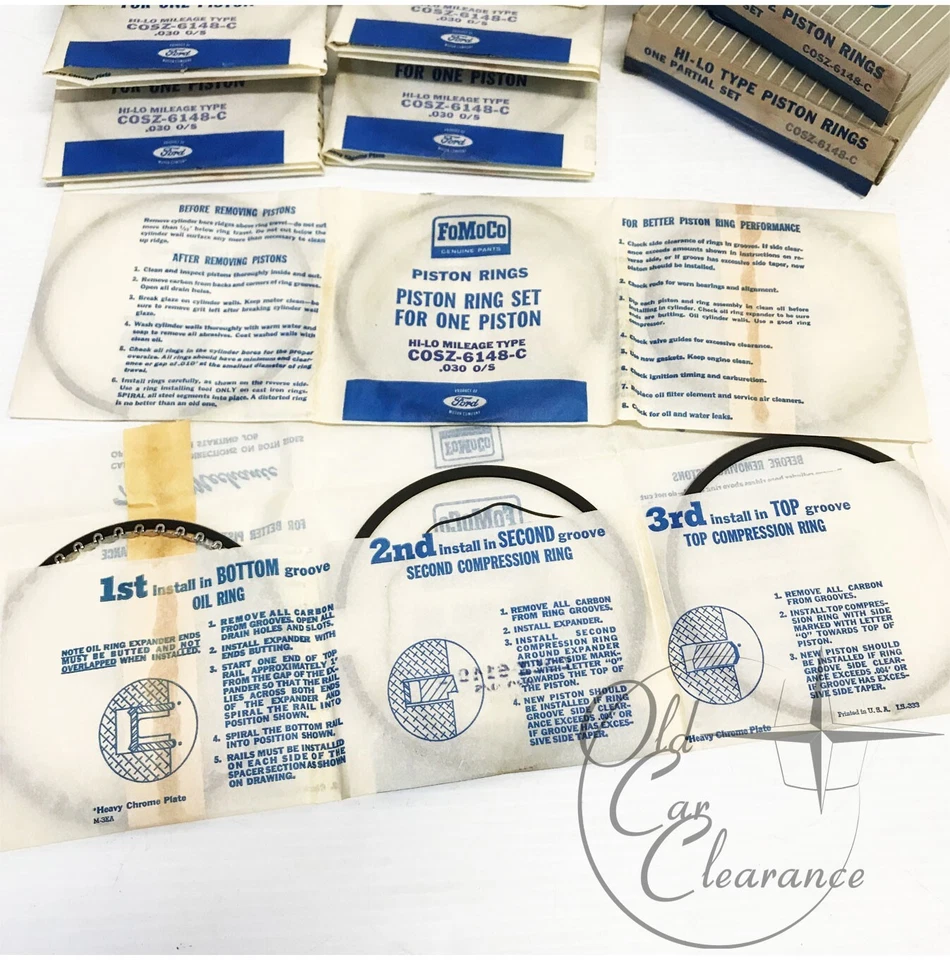 Juego de anillos de pistón Lincoln Continental 430 1960-1965 motor .030 (C0SZ6148C) NOS Foto 3 de 3