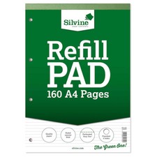 Silvine A4 Refill Pad Narrow Feint Lined 160 Quality Pages with 4 Punched Holes