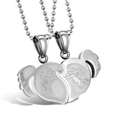 Partnerkette Engel Herz Flügel Love Edelstahl 2 Partner Anhänger+ 2Ketten