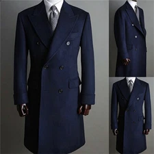 Men Formal Overcoat Wool Jacket Double Breasted Blazer Peak Lapel Tuxedos Coat