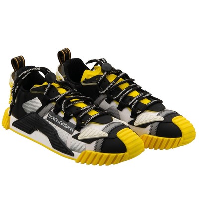 DOLCE & GABBANA DG Logo Low-Top Men Sneaker Schuhe NS1 Gelb Schwarz 41,5 UK 7,5