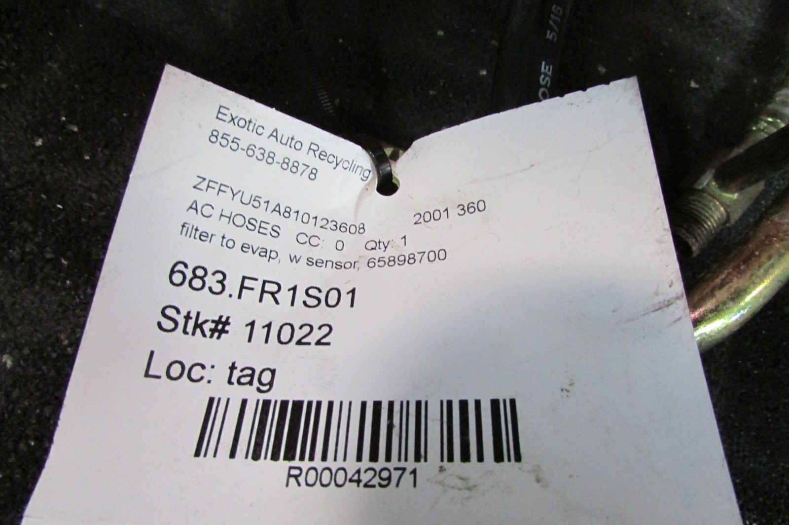 Ferrari 360, AC Hose, Filter To Evaporator, With Sensor, Used, P/N 65898700