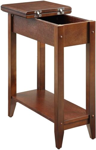 End Table Hinged Table Top Concealed Storage 23X11X24 Bottom Shelf Unique Brown - Picture 4 of 8