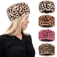 Ladies Winter Russian Faux Fur Cap Women Warm Thick Fluffy Plush Flat Top Hat US