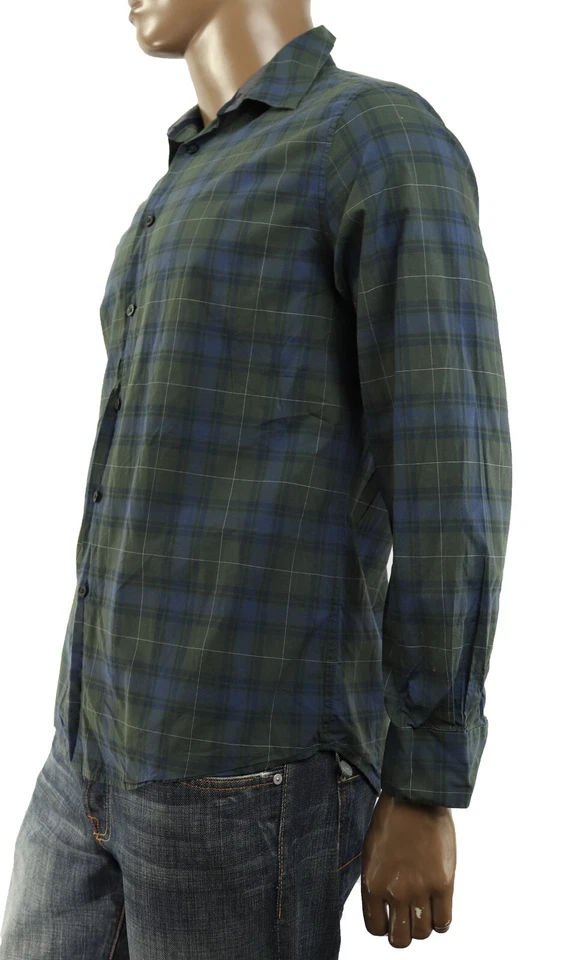 Camisa de algodón con botones de manga larga a cuadros azul/verde Elie Tahari para hombre L Foto 3 de 3