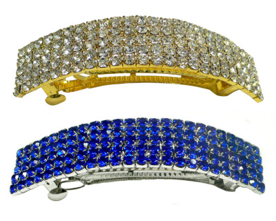 Set of 2 Large Vintage Bar Barrettes Sparkly Crystals Thick  display picture 2