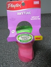 NOS Playtex Anytime- Spill Proof Spoutless Cup- Click & Twist- 9 oz- 12m+ Pink