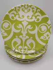 🔥 4 Pottery Barn China GRAPHIC GARDEN 8" Salad Plate Light GREEN BAROQUE