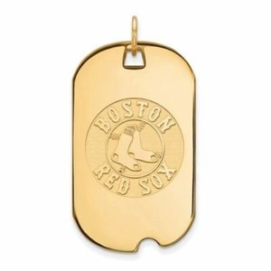 Authentic Sterling Silver Gold-plated MLB LogoArt Boston Red Sox Large Dog Tag Pendant